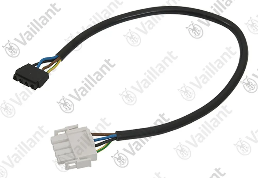 Vaillant Kabelbaum mit zwei Steckverbindern, einem schwarzen und einem weißen, verbunden durch ein Kabel, ideal für elektrische Anschlussanwendungen.